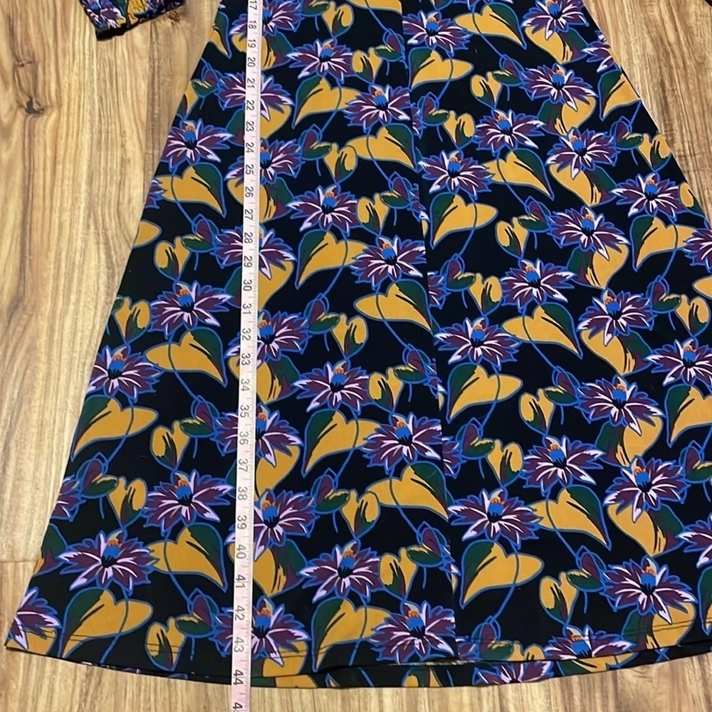 Adrianna Papell women dress 8 medium maxi midi long black floral pattern stretch